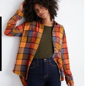 Oversized Flannel Sunday Shirt in Emmy Plaid size small orange plaid Madewell